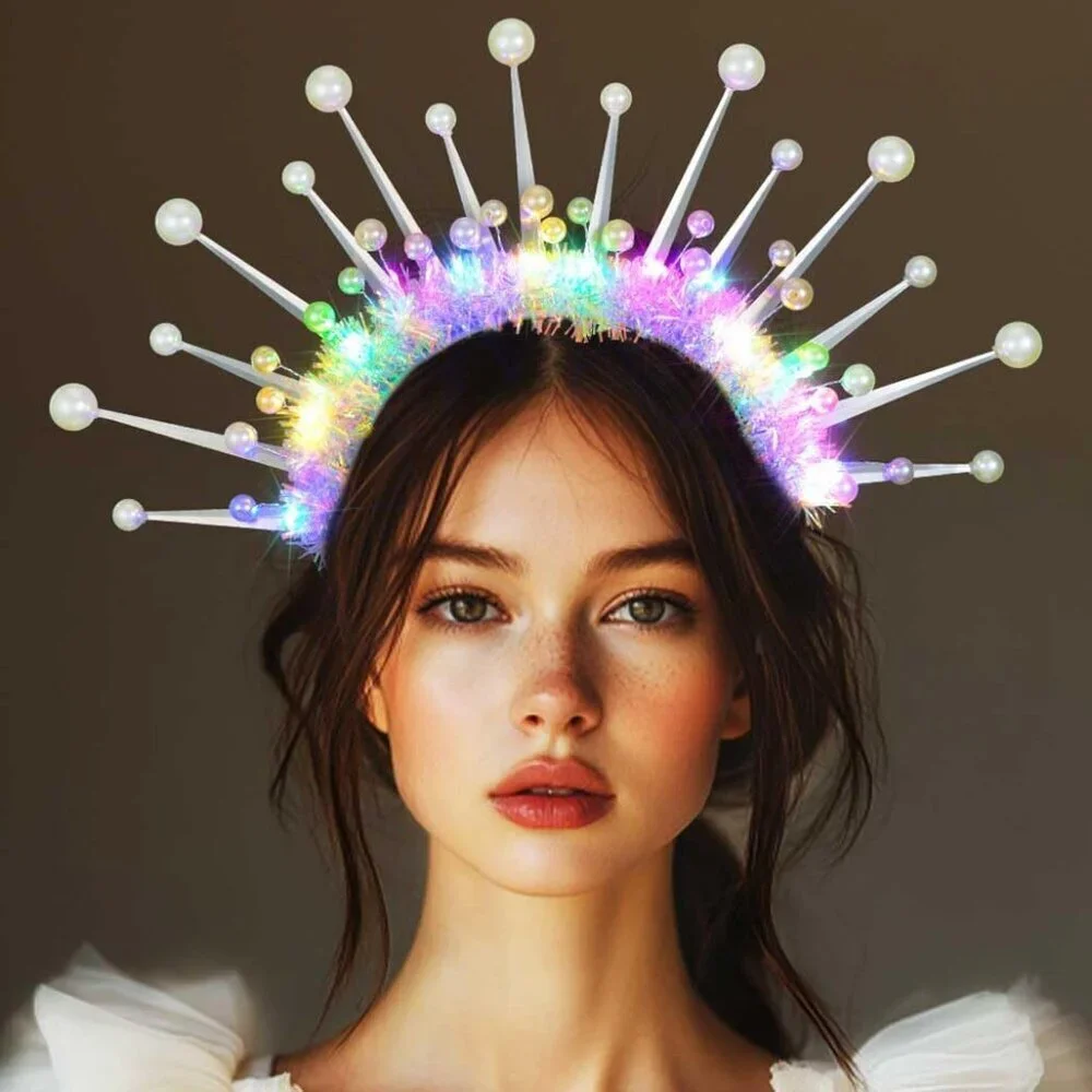 LED Pearl Crown Headband Women's Glow Party Hair Accessory 80 characters